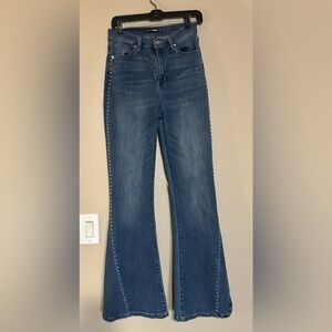 FASHION NOVA SIDE STUDDED BELL BOTTOM BLUE JEANS
